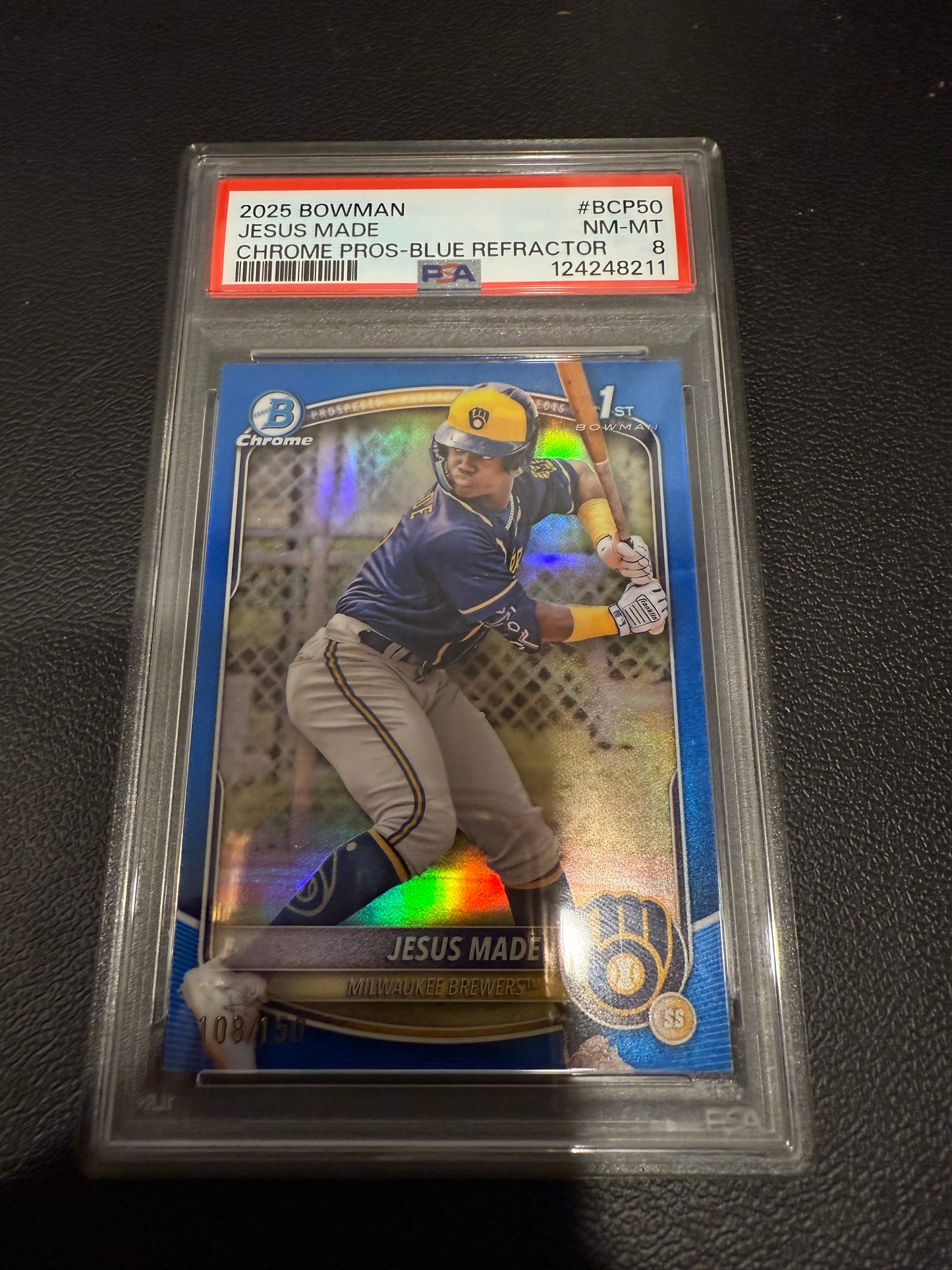 2025 Bowman Chrome Prospects Jesus Made #BCP50 Blue Refractor PSA 8 /150